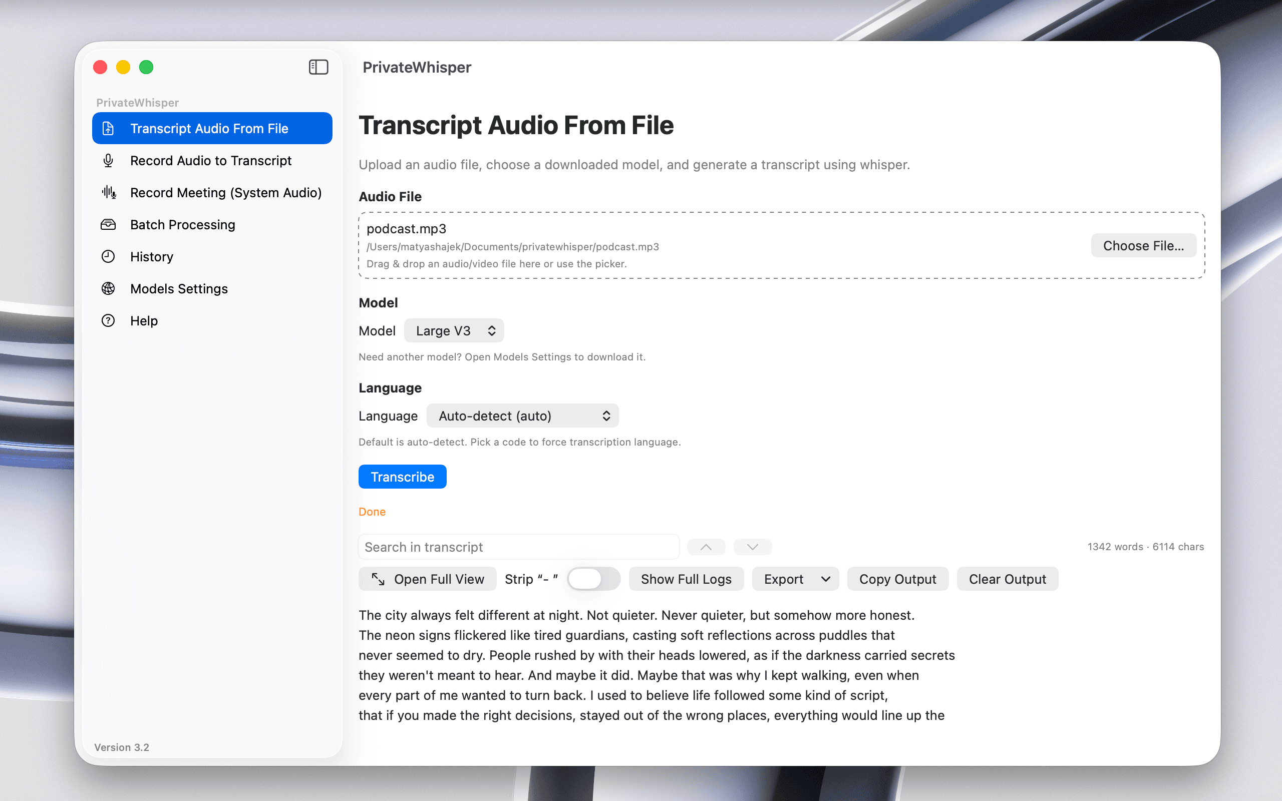 PrivateWhisper main interface