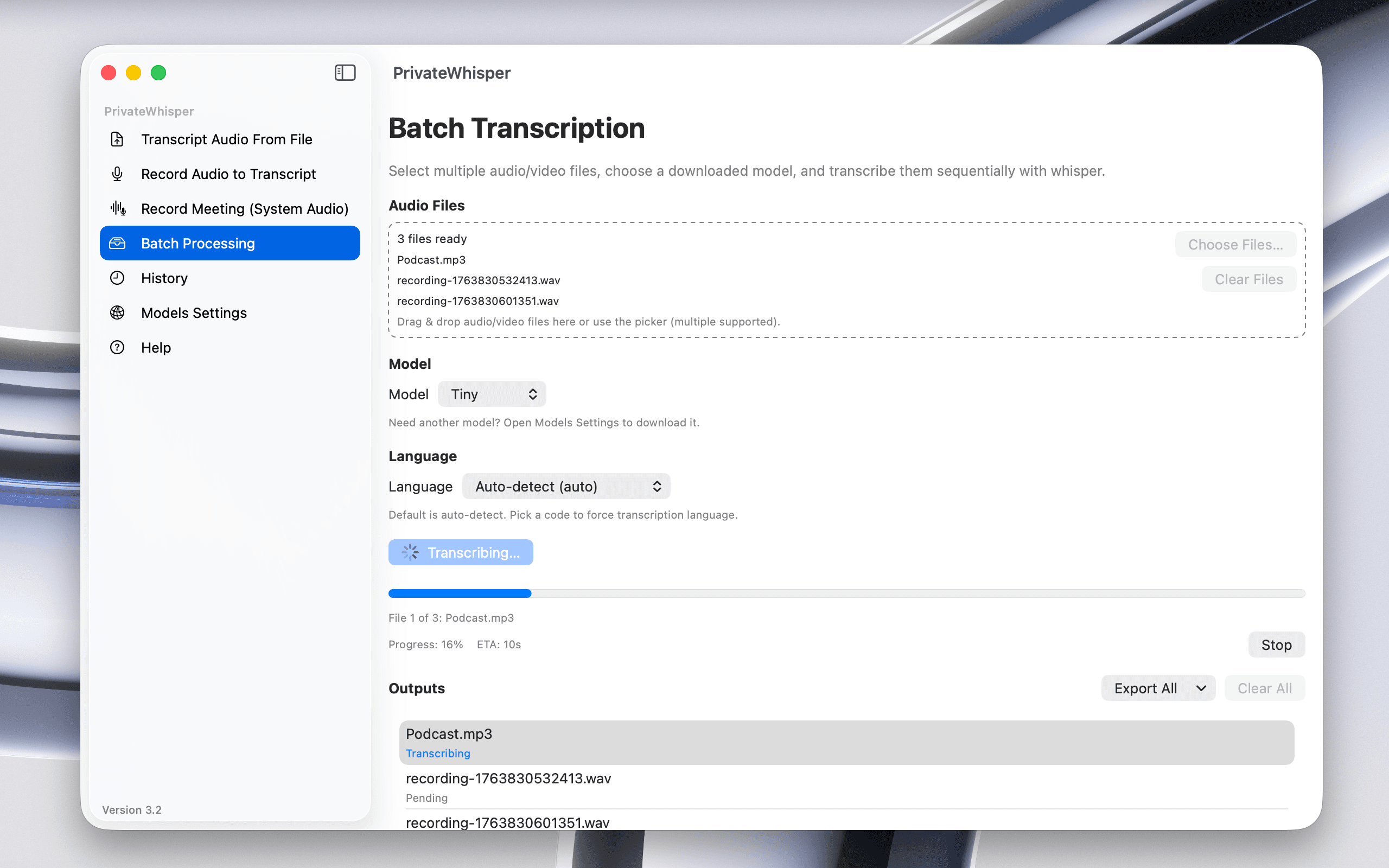 Batch transcription